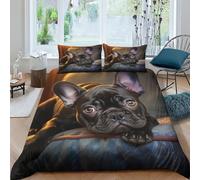 Parure De Lit En 3D Bouledogue français Literie Microfibre 3 Pièces Animaux Pet Ensemble Literie Avec Housse De Couette Et Taie Pour Adultes Enfants Filles Garçon Avec Fermeture Éclair Double200x200cm