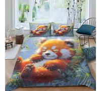 Parure De Lit en 3D Panda Roux en Dessin animé Literie Microfibre 3 Pièces Animaux d'art Ensemble Literie avec Housse De Couette Et Taie pour Adultes Enfants Filles Garçon avec King（220x240cm）