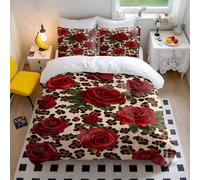 Parure de lit en coton avec motif léopard rose rouge pour lit double, style bohème chic (style 5, King size 240 x 220 cm + 65 x 65 cm x 2)