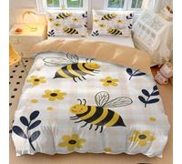 Parure de lit en coton doux pour décoration de chambre d'enfant Motif abeille fantaisiste et floral Bleu pastel Style 2 places 200 x 200 cm + 2 taies d'oreiller 65 x 65 cm