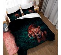 Parure De Lit En Coton Lion Mighty, Housse De Couette 135x200 Et 2 Taies D'oreiller 80x80 Cm Certifiées Oeko-Tex Standard 100, Lion