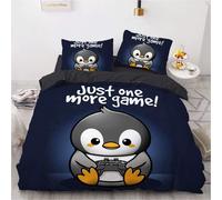 Parure De Lit En Coton Motif Pingouin, Dauphin, Escargot, Housse De Couette 135 X 200 Cm Et 2 Taies D'oreiller 80 X 80 Cm Certifiées Oeko-Tex Standard 100.