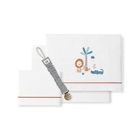 Parure de lit en coton pour berceaux "Lion Palmier" blanc et orange avec porte-tétine de museline