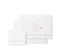 Parure de lit en coton pour mini berceaux "Ours Lien" blanc et rose