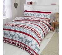 Scandi Parure de lit en Flanelle 100% Coton brossé avec Housse de Couette et 2 taies d'oreiller, Coton, Red, King