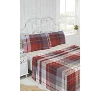 Parure de lit en Flanelle de Coton brossé Rapport Home Lomond pour lit Double - Rouge - Comprend Un Drap Plat, Un Drap-Housse et 2 taies d'oreiller, Parure de lit Douce, Chaude et Respirante pour Un