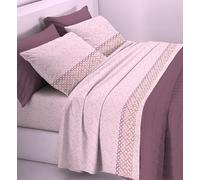Parure de lit en flanelle peignée pour lit double 100 % coton chaud fabriqué en Italie, drap de dessus 240 x 300 + sous angles 180 x 200 + 27 cm, 2 taies d'oreiller 50 x 80 cm, (Martil Rosa)