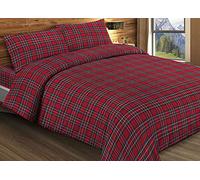 Parure de lit en Lin fabriquée en Italie, Housse de Couette Double 100% Coton, Motif écossais Kilt Rouge