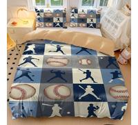 Parure de lit en microfibre douce avec housse de couette entrelacée, silhouette de baseball réaliste, motif drapeau américain, lit king size 240 x 220 cm + 65 x 65 cm x 2