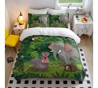 Parure de lit en microfibre douce avec housse de couette motif animaux de la jungle, éléphant, hippopotame et crocodile pour décoration de chambre d'enfant (style 2, lit simple 135 x 200 cm + 50 x 75