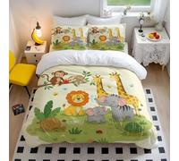 Parure de lit en microfibre douce avec housse de couette motif animaux de la jungle, éléphant, hippopotame et crocodile pour décoration de chambre d'enfant (style 5, lit simple 135 x 200 cm + 50 x 75