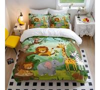 Parure de lit en microfibre douce avec housse de couette motif animaux de la jungle, éléphant, hippopotame et crocodile pour décoration de chambre d'enfant (style 4, lit simple 135 x 200 cm + 65 x 65