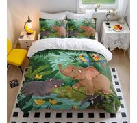 Parure de lit en microfibre douce avec housse de couette motif animaux de la jungle, éléphant, hippopotame et crocodile pour décoration de chambre d'enfant (style 3, King size 240 x 220 cm + 65 x 65 x