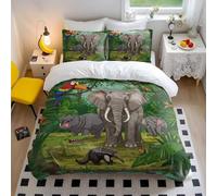 Parure de lit en microfibre douce avec housse de couette motif animaux de la jungle, éléphant, hippopotame et crocodile pour décoration de chambre d'enfant (style 1, King size 240 x 220 cm + 65 x 65 x