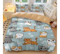 Parure de lit en microfibre douce avec housse de couette motif chat de dessin animé Kawaii, chaton, nuage, café, pour lit double, jaune mignon pour décoration de chambre d'enfant (style 5, King 240 x