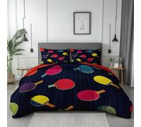 Parure de lit en microfibre douce orange exquise, housse de couette réversible imprimée de rayures abstraites et de motifs de tennis de table, respirante et résistante au rétrécissement, avec fermetur