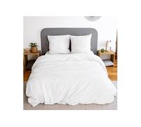 Parure de lit en microfibre lavée blanc 260 x 240cm pour lit 2 places avec 1 housse de couette et 2 taies d'oreillers Blanc