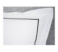 Parure de lit en percale de coton avec broderie CHARMY - housse de couette 220x240 cm + 2 taies d'oreiller 63x63 cm - blanc et anthracite