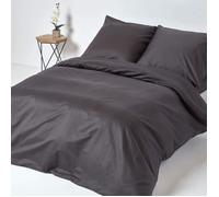 Parure de lit en satin de coton égyptien 1000 fils Housse de couette 160x220 cm et 1 Taie d'oreiller 80x80 cm coloris Gris foncé