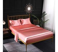 Parure de lit en satin de soie crème 4 pièces avec drap-housse en satin, drap plat, taie d'oreiller respirante, douce et confortable pour lit double