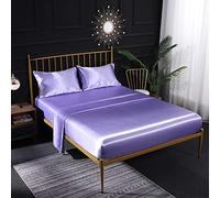 Parure de lit en satin de soie crème 4 pièces avec drap-housse en satin, drap plat, taie d'oreiller respirante, douce et confortable pour lit double