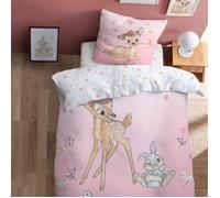 Disney Bambi Flowers Parure de Lit Enfant 1 Personne | 100% Coton | Oeko-TEX | Housse de Couette 140x200 cm + 1 Taie d'oreiller 63x63 cm | Imprimé Réversible Fille | Rose