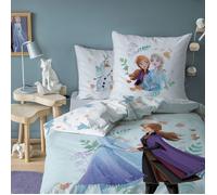 Disney Home Frozen Parure de lit imprimée La Reine des Neiges 2 Sisters | 100% Coton | Oeko-TEX | Housse de Couette 1 Personne Fille 140x200 cm + Taie d'oreiller 63x63 cm | Bleu