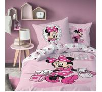 Parure de lit enfant 100% Coton - DISNEY MINNIE SHOPPING - Rose - 140x200+63x63cm