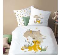 Disney Home The Lion King Brousse Parure de lit Enfant 1 Personne | 100% Coton | Oeko-TEX | Housse de Couette 140x200 cm + Taie d'oreiller 63x63 cm | Imprimé Réversible | Blanc