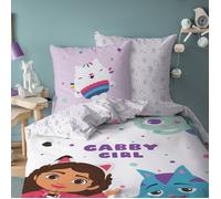 Parure de lit enfant 100% Coton - GABBY ET LA MAISON MAGIQUE FUNNY - Blanc - 140x200+63x63cm