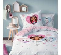 Gabby ET LA Maison Magique Hearts Parure de lit Enfant 1 Personne | 100% Coton | Oeko-TEX | Housse de Couette 140x200 cm + 1 Taie d'oreiller 63x63 cm | Imprimé Réversible Fille | Blanc