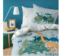 Parure de lit enfant 100% coton - MATT & ROSE - DINO JUNGLE - Gris/blanc - 140x200+63x63cm