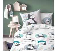 Parure de lit enfant 100% coton - MATT & ROSE - PANDA - Blanc - 140x200+63x63cm