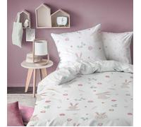 MATT & ROSE Petit Lapin Parure de lit Enfant | 100% Coton | Oeko-TEX | Housse de Couette 140x200cm + Taie d'oreiller 63x63cm | Imprimé Fille | Blanc