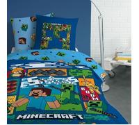 Parure de lit enfant 100% Coton - MINECRAFT UPDATE - Bleu nuit - 140x200+63x63cm