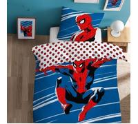 Parure de lit enfant 100% Coton - SPIDERMAN ANNIVERSARY - Blanc/bleu - 140x200+63x63cm