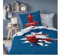 Spiderman Home Jumping Parure de lit Enfant | 100% Coton | Oeko-TEX | Housse de Couette 140x200 cm + Taie d'oreiller 63x63 cm | Imprimé Garçon | Bleu