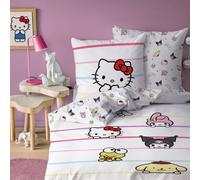 Parure De Lit Enfant 140x200, 100% Coton, Hello Kitty Blanc 140X200 63X63