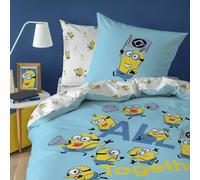 Parure De Lit Enfant 140x200, 100% Coton, Les Minions Bleu 140X200 63X63