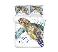 Parure de Lit Enfant 140x200 cm Bleu Blanc Dauphin Tortue Poisson Baleine Polyester Housse de Couette Garçons Filles Bohême Mandala Fleurs Graffiti Taie d'oreiller (Blanc, 140_x_200_cm)