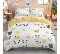 Parure de Lit Enfant 200x200cm Avatars d'animaux Mignons - Housse de Couette Animaux de Dessin animé pour Fille Garçon - Housse Couette Microfibre avec 2 Taies d'oreiller, Jaune