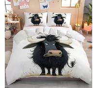 Parure de Lit Enfant 200x200cm Taureau en colère - Housse de Couette Animaux de Dessin animé pour Fille Garçon - Housse Couette Microfibre avec 2 Taies d'oreiller, Noir