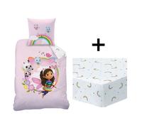 Parure de lit enfant avec drap housse 100% Coton - GABBY ET LA MAISON MAGIQUE GARDEN - Rose - 140x200+63x63cm + 90x190cm
