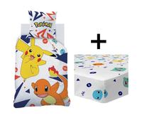 Parure de lit enfant avec drap housse 100% Coton - POKÉMON ZIGGY - Bleu - 140x200+63x63cm + 90x19cm