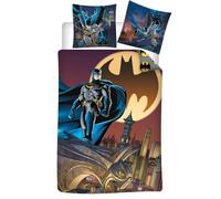 Parure de Lit Enfant Batman Gotham - Housse de couette 140x200 cm - Taie d’oreiller 65x65 cm - Réversible - Noir