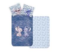 BrandMac Parure de lit bébé Stitch & Angel – Housse de couette 100x135cm + Taie 40x60cm, Réversible