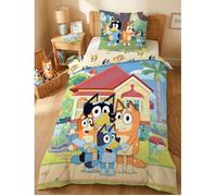Parure de Lit Enfant Bluey Family, 100% Coton Oeko-Tex, Lit 1 place, Housse de Couette 140x200 cm, Taie d'oreiller 63x63 cm