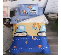 Parure de Lit Enfant Coton avec Housse de Couette 120x150 cm et Taie d'oreiller 30 x 50 cm, Motif Dinosaure Excavatrice ours, pour Lit Simple, pour Adolescent, Tout-petit ou Bébé (Dark Blue)