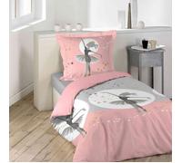Parure de lit enfant Danseuse étoile - Douceur d'intérieur - 100% coton - Rose et gris - 140x200 cm