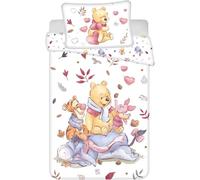 Parure de lit Enfant Disney Winnie l'ourson, Motif Tigrou, Porcinet et Bourriquet, Feuilles et cœurs. Housse de Couette 100 x 135 cm + taie d'oreiller 40 x 60 cm, 100% Coton.